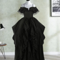 Glam Off The Shoulder Prom Dress Black Ruffles A-Line Evening Dress D0215