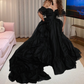 Glam Off The Shoulder Prom Dress Black Ruffles A-Line Evening Dress D0215