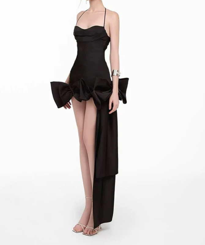 Classical Black Homecoming Dress Bows Sheath Halter Birthday Dress D0216