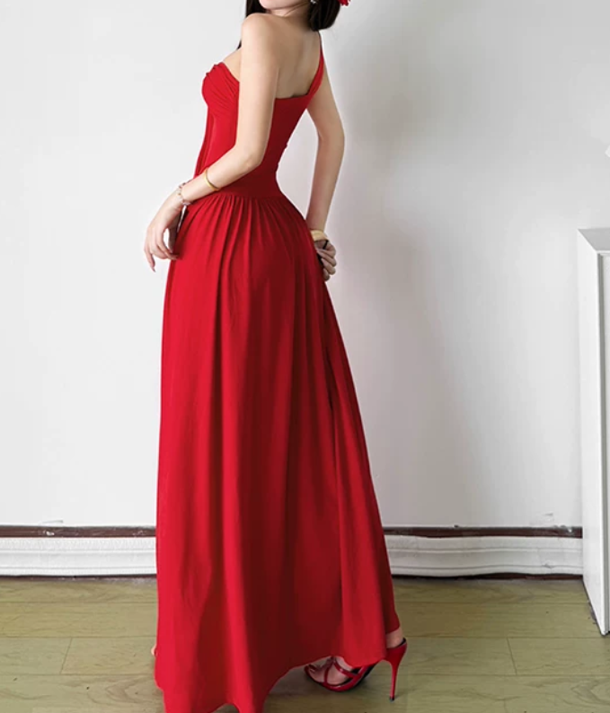 Robe de bal de princesse bustier à volants en satin long, robe de soirée C8117