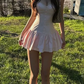 Cute Spaghetti Straps Mini Dress Pink A-Line Short Dress D0220