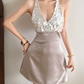 Sparkling Halter Neck Mini Dress Sequins Satin A-Line Short Dress D0221
