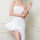 Glam Strapless White Homecoming Dress Lace Ruffles Sheath Halter Birthday Dress D0223