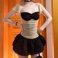 Trendy Square Neck Mini Dress Black & Beige A-Line Short Dress D0224