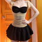 Trendy Square Neck Mini Dress Black & Beige A-Line Short Dress D0224