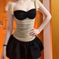 Trendy Square Neck Mini Dress Black & Beige A-Line Short Dress D0224