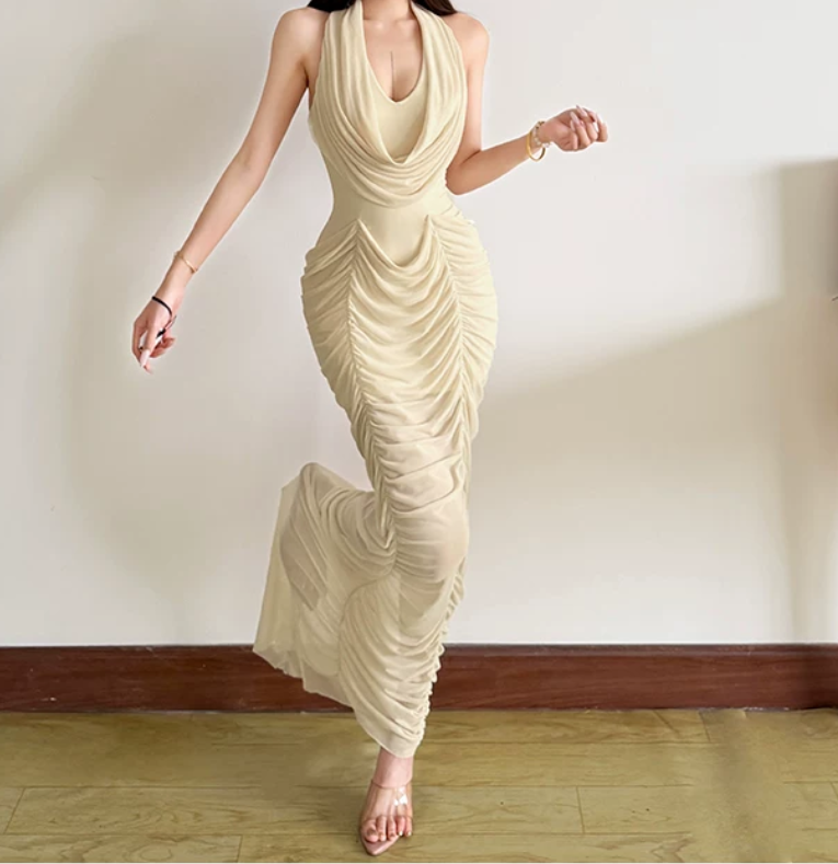 Nouvelle robe longue d'été élégante de style français pour femme C7992