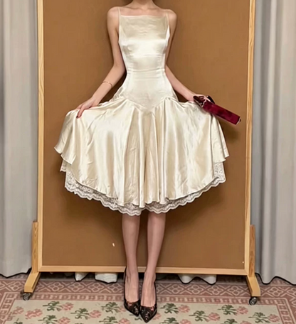 Mini robe de soirée en satin, sans bretelles, sans manches, ligne a, simple, C899