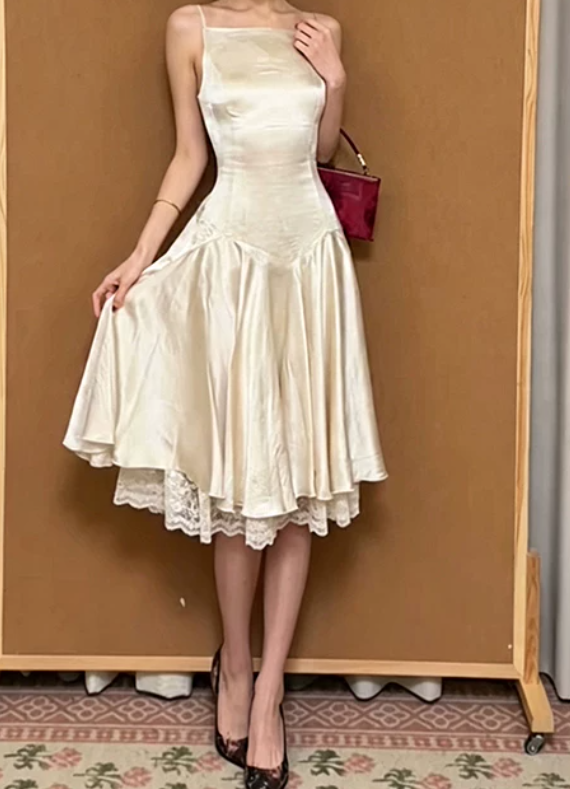 Mini robe de soirée en satin, sans bretelles, sans manches, ligne a, simple, C899