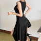 Trendy Ruched Neck Mini Dress Black A-Line Short Dress D0232