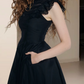 Gothic High Collar Sleeveless Prom Dress Black Lace A-Line Evening Dress D0234