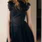 Gothic High Collar Sleeveless Prom Dress Black Lace A-Line Evening Dress D0234