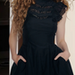 Gothic High Collar Sleeveless Prom Dress Black Lace A-Line Evening Dress D0234