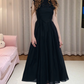 Gothic High Collar Sleeveless Prom Dress Black Lace A-Line Evening Dress D0234