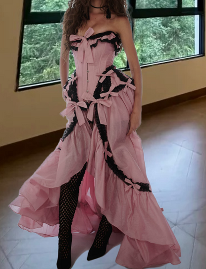 Robe de bal de princesse bustier à volants en satin long, robe de soirée C8117