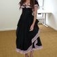 Sweet Square Neck Prom Dress Black Ruffled Lace A-Line Evening Dress D0237