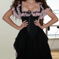Sweet Square Neck Prom Dress Black Ruffled Lace A-Line Evening Dress D0237