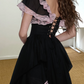 Sweet Square Neck Prom Dress Black Ruffled Lace A-Line Evening Dress D0237