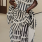 Attractive Off The Shoulder Prom Dress Black & White Stripes A-Line Evening Dress D0240