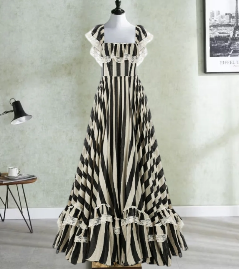 Attractive Off The Shoulder Prom Dress Black & White Stripes A-Line Evening Dress D0240
