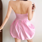 Sweet Halter Neck Homecoming Dress Pink Satin A-Line Birthday Dress D0242