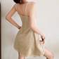 Unique Spaghetti Straps Homecoming Dress Beige Sequins A-Line Birthday Dress D0243