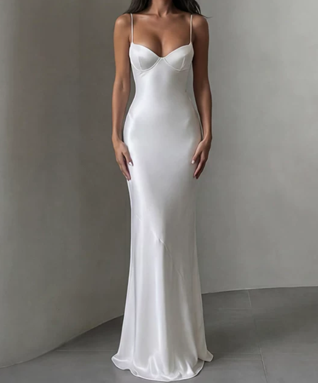 Elegant Spaghetti Straps Prom Dress White Mermaid Evening Dress D0246