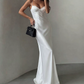 Elegant Spaghetti Straps Prom Dress White Mermaid Evening Dress D0246