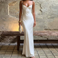 Elegant Spaghetti Straps Prom Dress White Mermaid Evening Dress D0246