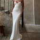 Elegant Spaghetti Straps Prom Dress White Mermaid Evening Dress D0246