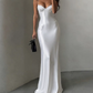 Elegant Spaghetti Straps Prom Dress White Mermaid Evening Dress D0246