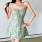 Mini robe de soirée en satin, sans bretelles, sans manches, ligne a, simple, C899