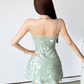 Mini robe de soirée en satin, sans bretelles, sans manches, ligne a, simple, C899