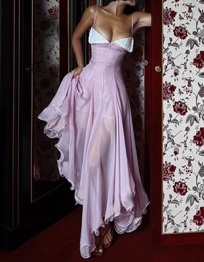 Nouvelle robe longue d'été élégante de style français pour femme C7992