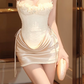 Mini robe de soirée en satin, sans bretelles, sans manches, ligne a, simple, C899
