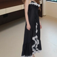 Vintage Spaghetti Straps Prom Dress Black Ruffles Lace A-Line Evening Dress D0259