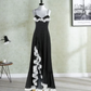 Vintage Spaghetti Straps Prom Dress Black Ruffles Lace A-Line Evening Dress D0259