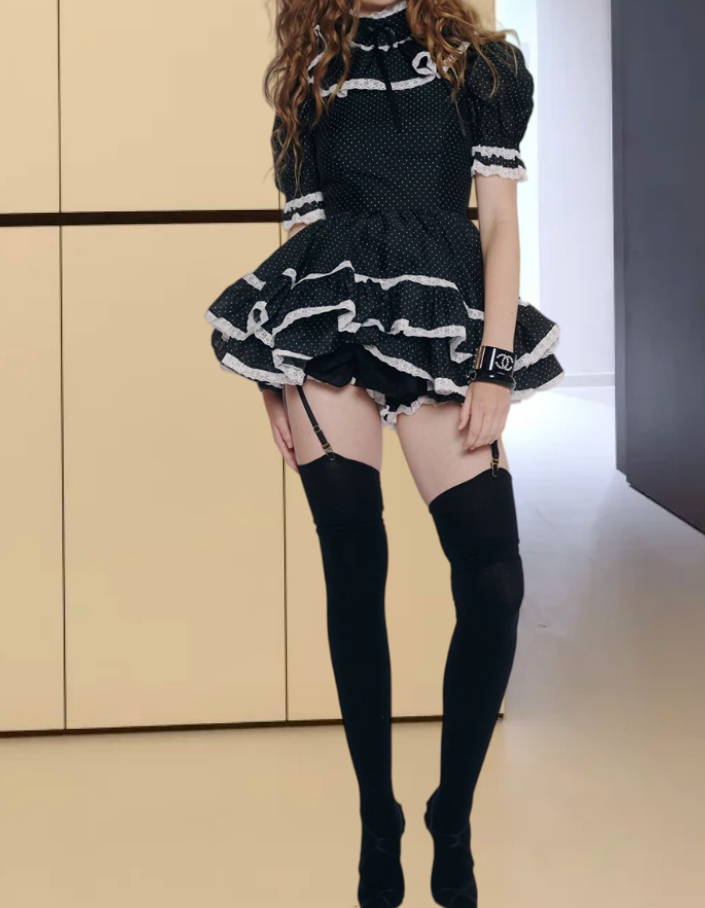 Chic High Collar Lace Black Homecoming Dress Short Sleeve Tiered A-Line Birthday Dress D0263