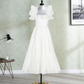 Graceful Square Neck Prom Dress White Ruffles Lace A-Line Evening Dress D0264