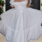Graceful Square Neck Prom Dress White Ruffles Lace A-Line Evening Dress D0264