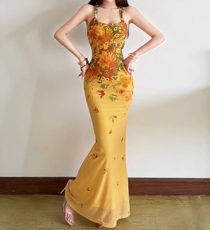 Nouvelle robe longue d'été élégante de style français pour femme C7992