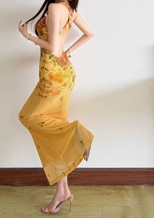 Nouvelle robe longue d'été élégante de style français pour femme C7992