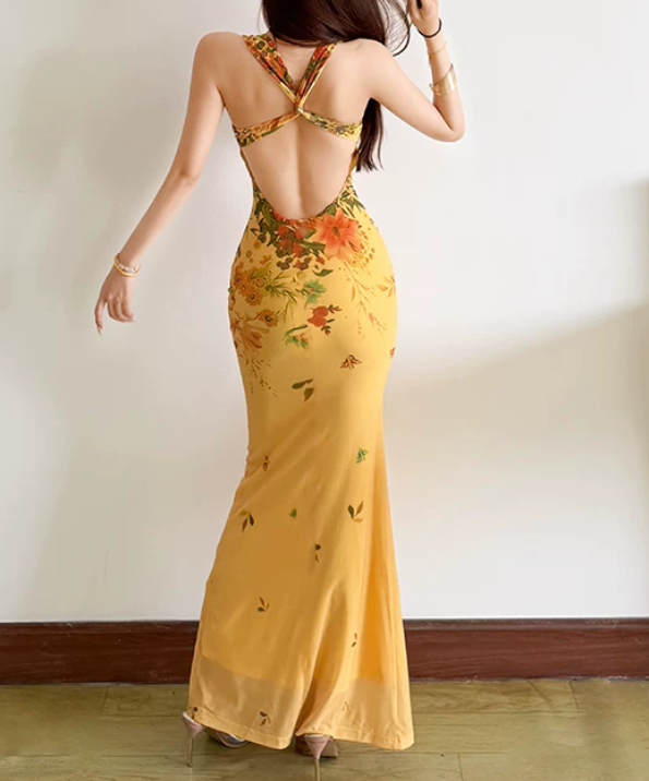 Nouvelle robe longue d'été élégante de style français pour femme C7992