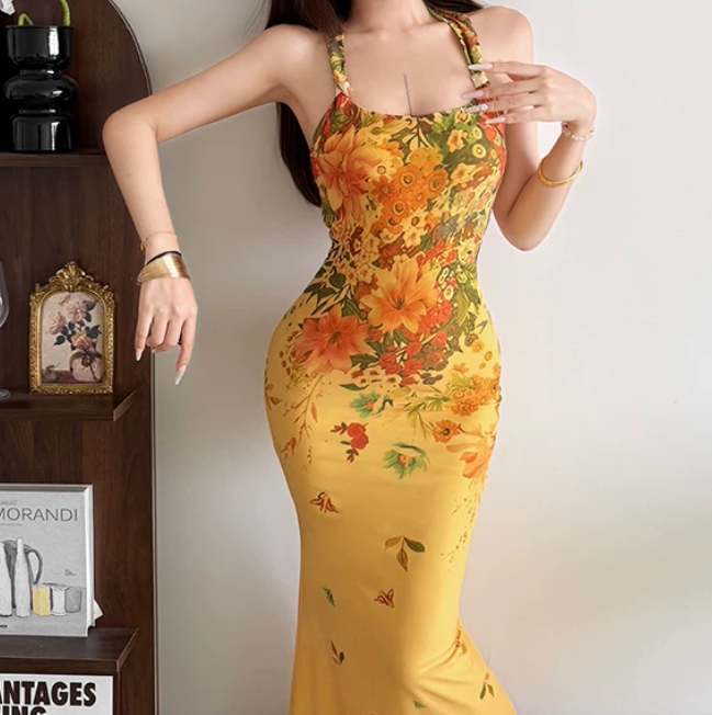 Nouvelle robe longue d'été élégante de style français pour femme C7992