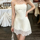 Mini robe de soirée en satin, sans bretelles, sans manches, ligne a, simple, C899