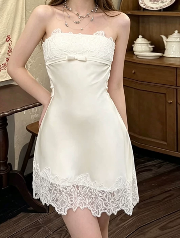 Mini robe de soirée en satin, sans bretelles, sans manches, ligne a, simple, C899