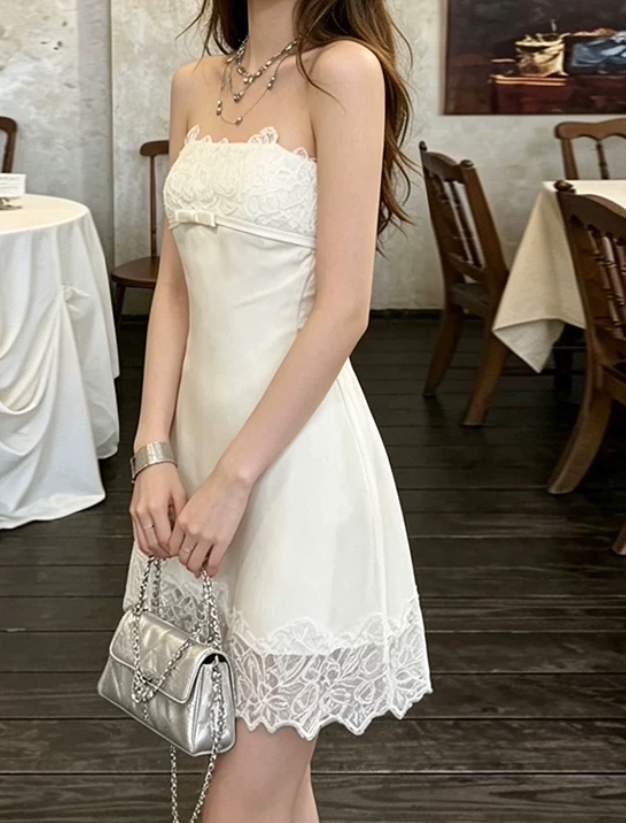 Mini robe de soirée en satin, sans bretelles, sans manches, ligne a, simple, C899