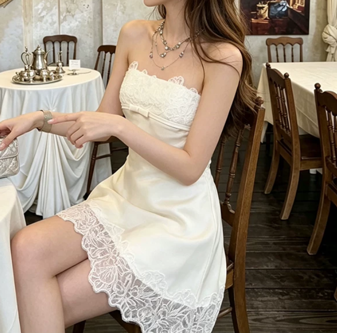 Mini robe de soirée en satin, sans bretelles, sans manches, ligne a, simple, C899