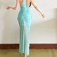 Robe de bal de princesse bustier à volants en satin long, robe de soirée C8117