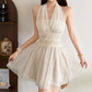Mini robe de soirée en satin, sans bretelles, sans manches, ligne a, simple, C899